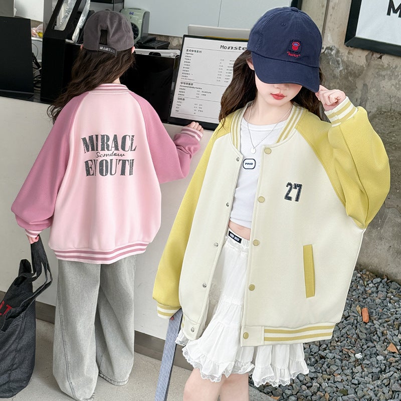 Girls' Baseball Suit Coat 2025 New Children'S Color-Block Jacket Children'S Spring Sports Cardigan Top - Image 4