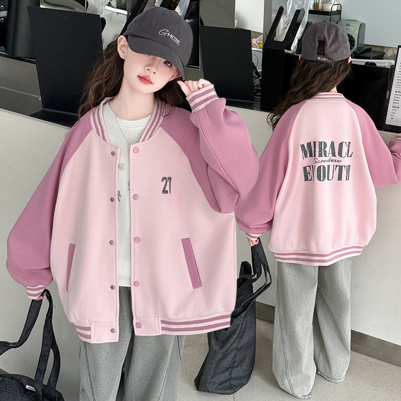 Girls' Baseball Suit Coat 2025 New Children'S Color-Block Jacket Children'S Spring Sports Cardigan Top - Image 2