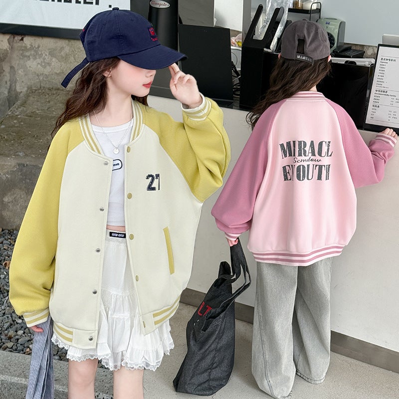 Girls' Baseball Suit Coat 2025 New Children'S Color-Block Jacket Children'S Spring Sports Cardigan Top - Image 3