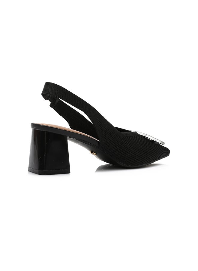 DejaVu Black Decorative Buckle Ribbed Slingback Pump  - Image 2