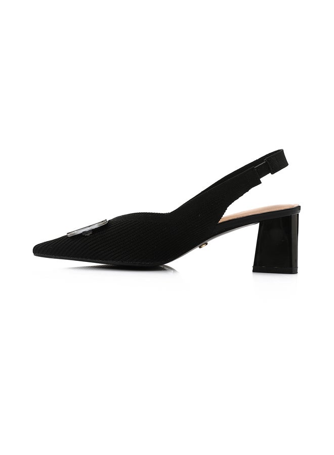 DejaVu Black Decorative Buckle Ribbed Slingback Pump  - Image 3