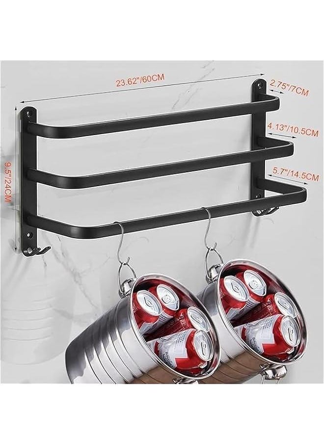 HOOKOR Towel Rail, Self-Adhesive Towel Holder with Anti Rust Aluminium, 3 Tier Double Rod Towel Shelf Bar with 2 Hooks, No Drilling Towel Storage Wall Mounted 60CM for Bathroom Kitchen Shower (B2)  - Image 5
