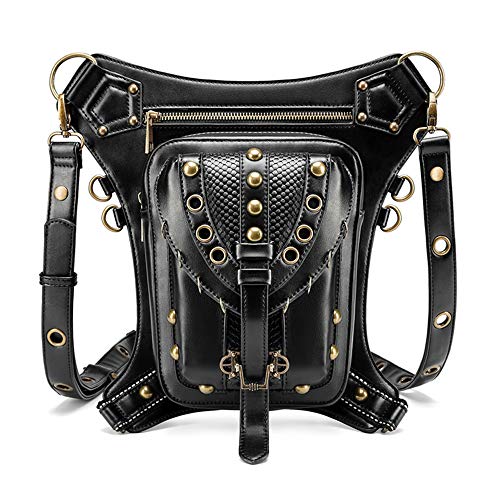 Chikencall Gothic Steampunk Waist Bag Drop Leg Arm Bag Pack Waist Shoulder Fanny Pack Purse Pouch (Black-B) - Image 1