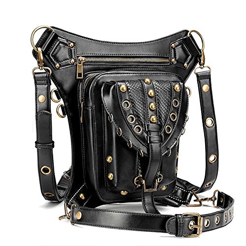 Chikencall Gothic Steampunk Waist Bag Drop Leg Arm Bag Pack Waist Shoulder Fanny Pack Purse Pouch (Black-B) - Image 4