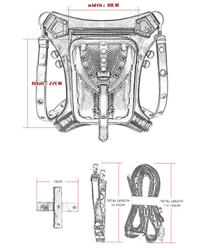 Chikencall Gothic Steampunk Waist Bag Drop Leg Arm Bag Pack Waist Shoulder Fanny Pack Purse Pouch (Black-B) - Image 5