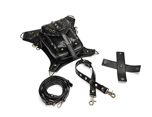Chikencall Gothic Steampunk Waist Bag Drop Leg Arm Bag Pack Waist Shoulder Fanny Pack Purse Pouch (Black-B) - Image 3