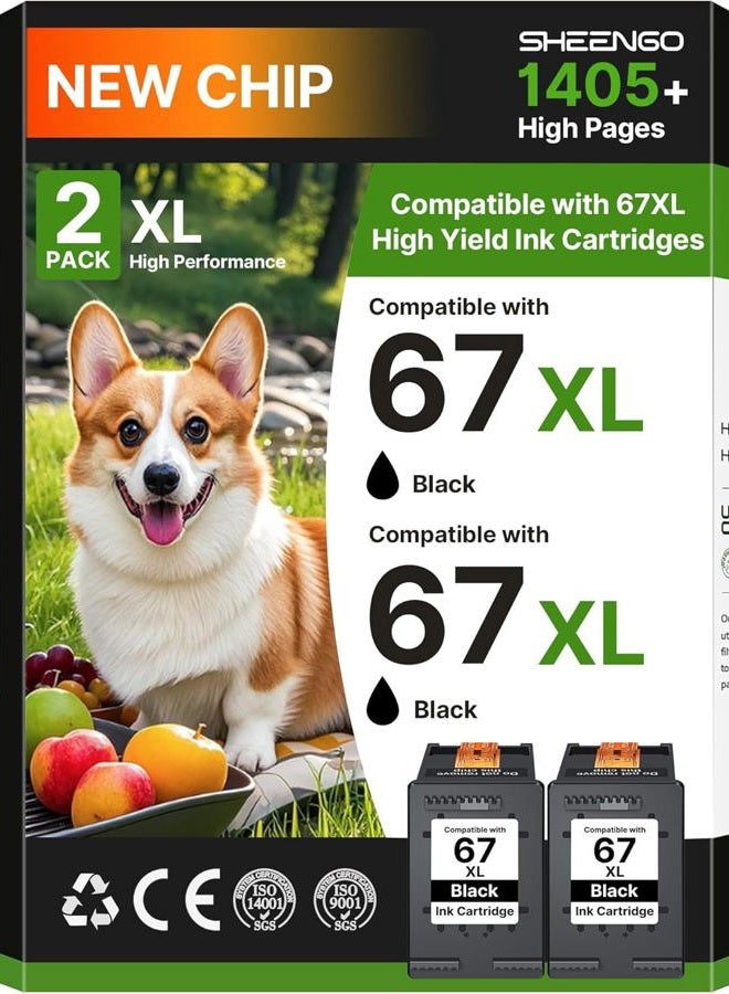 SHEENGO 67XL Black Ink Cartridge Compatible for HP Ink 67 XL HP67XL Black for HP DeskJet 2855e 2827e 4255e 4277e 2800 2700 2755e 4155 4155e Envy 6000 6400 6400e 6055 6055e 6052e 6455e 6458e (2-Black) - Image 1