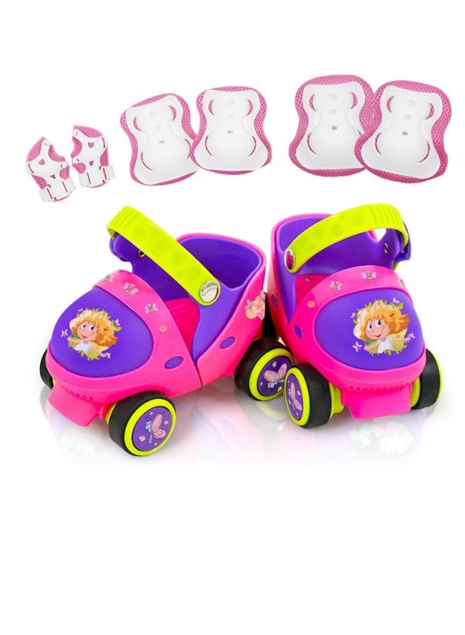 Little Princess Pattern Kids Roller Skate for Girls Boys Ages 2-6 Years Old, Adjustable Toddler Rollerskates, Children Beginner Roller Skate With Protective Gear Pink - Image 1