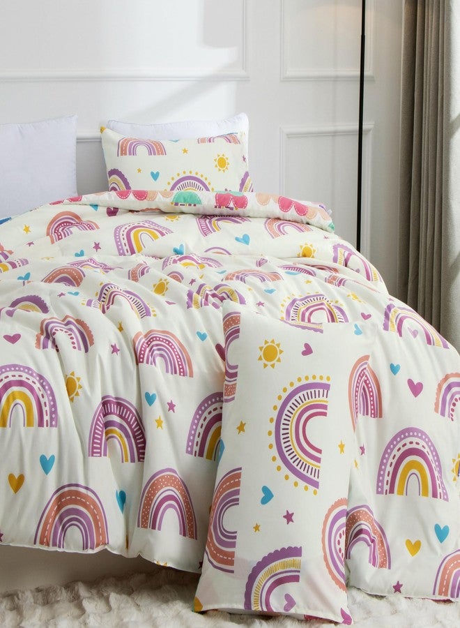 Btargot Lightweight Soft 3 Piece Rainbow Comforter Set with 2 Pillow Covers, Cartoon Love Hearts Suns and Stars Bedding Set for Girls Boys Kids, Full Purple - Image 5