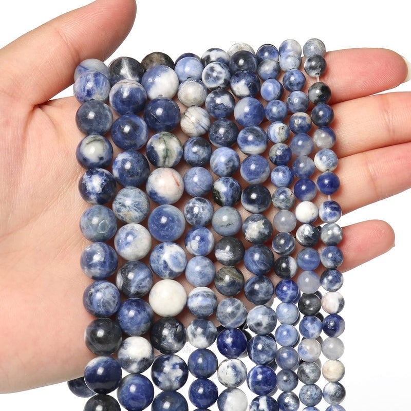 35pcs 10mm Natural Stone Beads White Blue Sodalite Beads Energy Crystal Power Gemstone for Jewelry Making DIY Bracelet Necklace