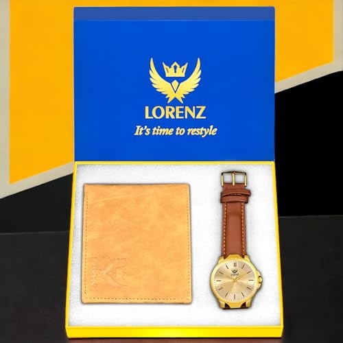 LORENZ Analog Golden Dial Watch & Tan Wallet Combo for Men- CM-305WL-31 - Image 2
