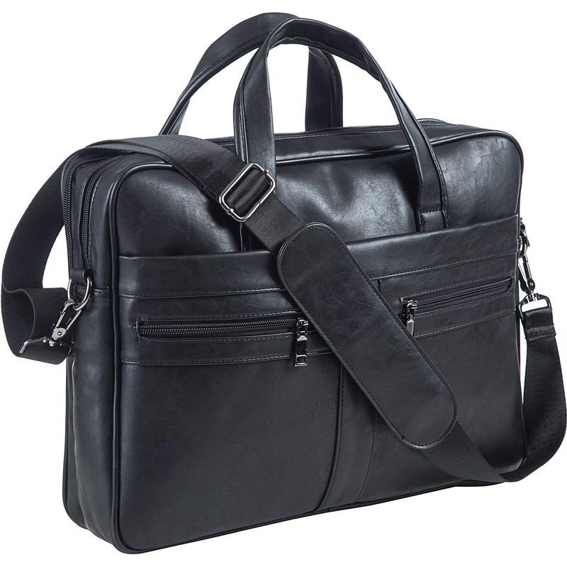 seyfocnia seyfocnia Men's Leather Messenger Bag, 15.6 Inches Laptop Briefcase Business Satchel Computer Handbag Shoulder Bag for Men (Black)  - Image 1