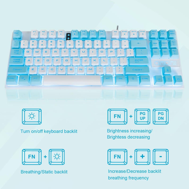 CHONCHOW Blue Keyboard and Mouse Combo, 87 Keys TKL USB Wired LED Light Up Backlit Keyboard, 800-3200 DPI RGB Mouse, Blue Mouse and Keyboard Combo for PS4 PS5 PC Laptop Mac Computers - Image 5