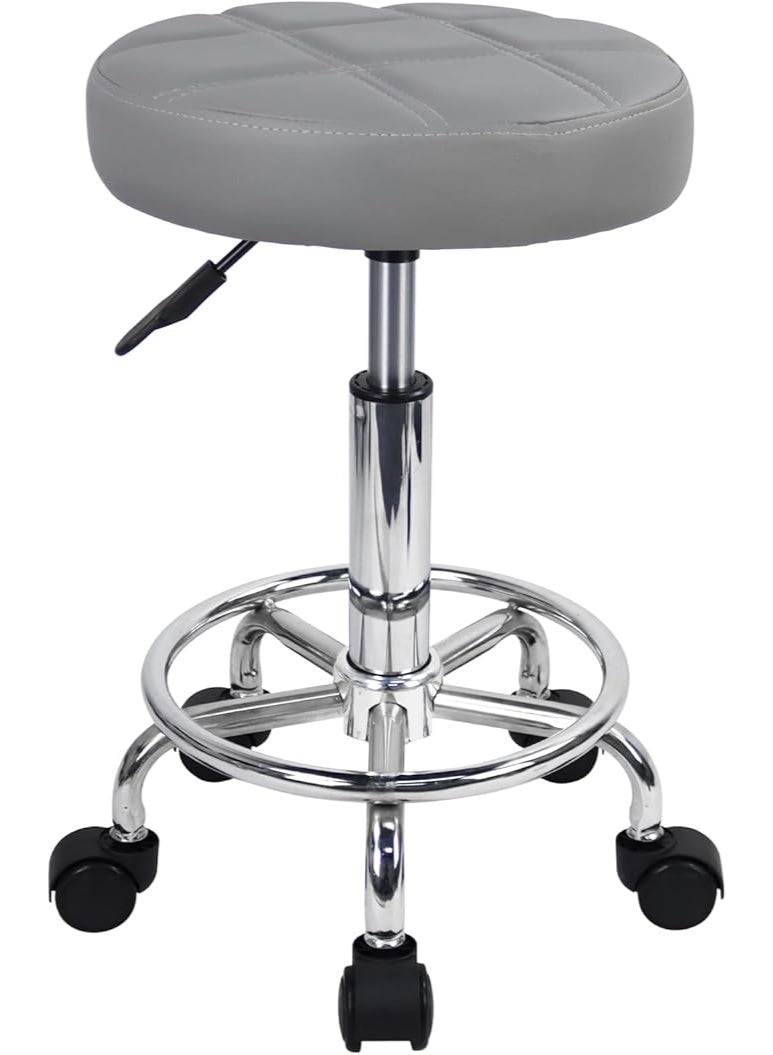 Generic Adjustable Swivel Leather Chair – Comfortable Salon and Office Stool – Pink Gray  - Image 1
