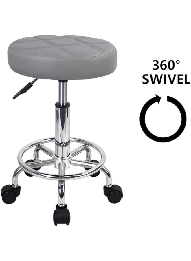 Generic Adjustable Swivel Leather Chair – Comfortable Salon and Office Stool – Pink Gray  - Image 2