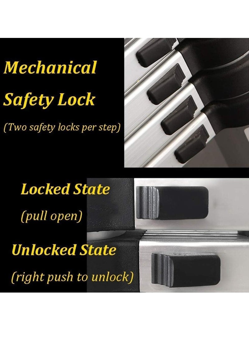 Outdoor telescopic multi-purpose ladder made of aluminum with A-frame design, extendable with wheels, load capacity of 330 pounds, 3.6 meters + 3.6 meters = 7.2 meters (23.6 feet). - Image 4