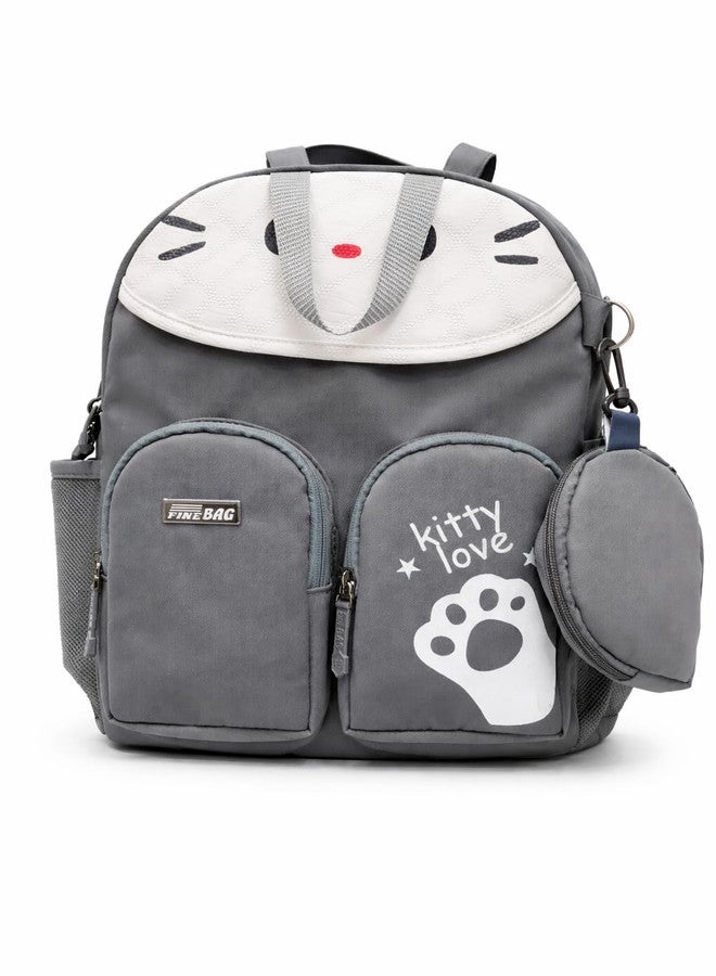 Spytek Fine Bag Kitty Love Cat Themed Backpack, Grey, with Detachable Pouch and Side Bottle Pocket - Image 3