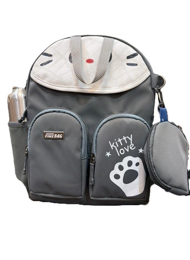 Spytek Fine Bag Kitty Love Cat Themed Backpack, Grey, with Detachable Pouch and Side Bottle Pocket - Image 1