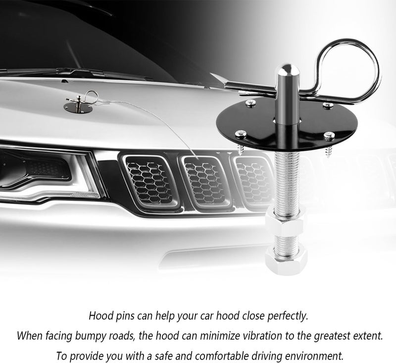 IHOTDER Hood Pins Kit for Car - Stainless Steel Hood Pin Lock Clip with Racing Lanyard for Fixing Car Hood Cover & Reduce Shaking - Universal Car Mods Exterior Accessories Fits Most Car Truck SUV(Black) - Image 5