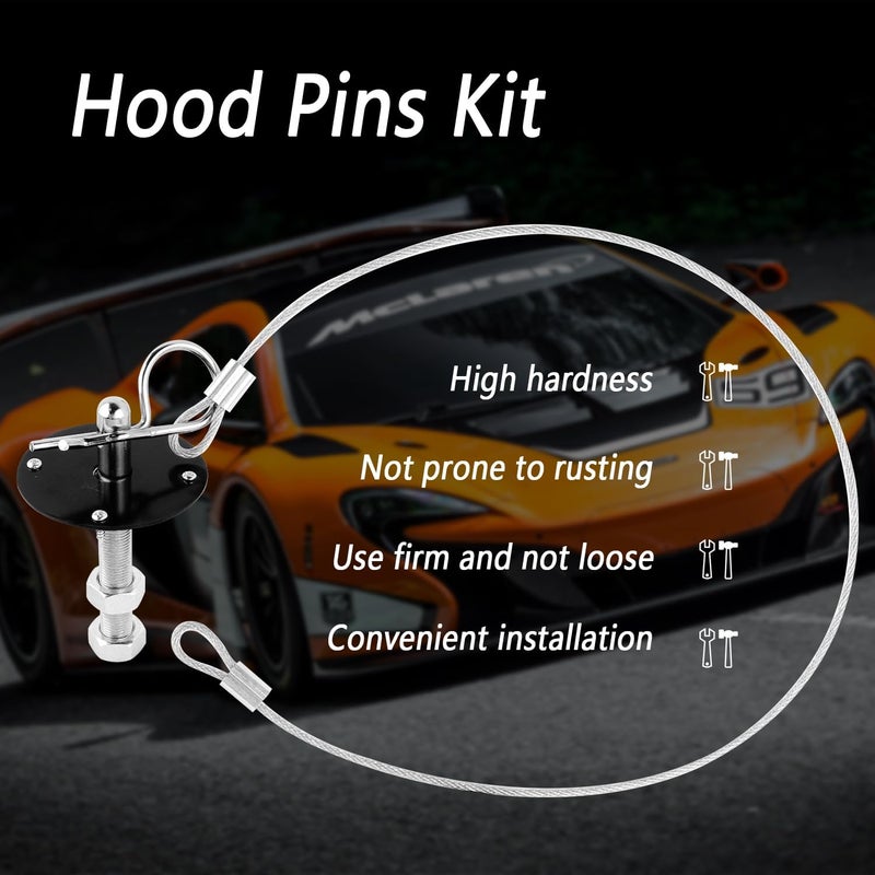 IHOTDER Hood Pins Kit for Car - Stainless Steel Hood Pin Lock Clip with Racing Lanyard for Fixing Car Hood Cover & Reduce Shaking - Universal Car Mods Exterior Accessories Fits Most Car Truck SUV(Black) - Image 4