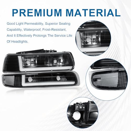 Fullux LED DRL Headlights Assembly fit 1999-2002 Chevy Silverado 1500 2500 1500HD 2500HD 3500/2000-2006 Tahoe Suburban 1500 2500 Replacements Black Housing Clear Reflector - Image 5