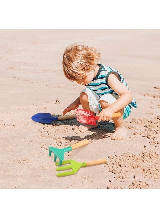 Beach Toys, 4 Pcs Children Beach Sand Toys, 8'' Sand Toys Set Metal Garden Tools with Sturdy Wooden Handle, Gardening Equipment Fork, Rake, Flat Shovel & Pointed Shovel - Image 3