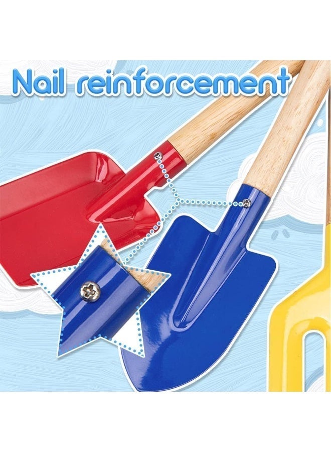 Beach Toys, 4 Pcs Children Beach Sand Toys, 8'' Sand Toys Set Metal Garden Tools with Sturdy Wooden Handle, Gardening Equipment Fork, Rake, Flat Shovel & Pointed Shovel - Image 5