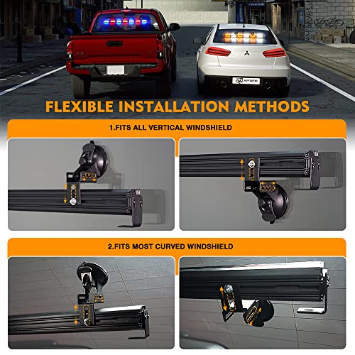 Xprite شريط ضوء التحذير الطارئ Xprite 27" COB، ضوء فلاش توجيهي، مع قاعدة شفط للمركبات الإنشائية وشاحنات السحب - أبيض/كهرماني - Image 5