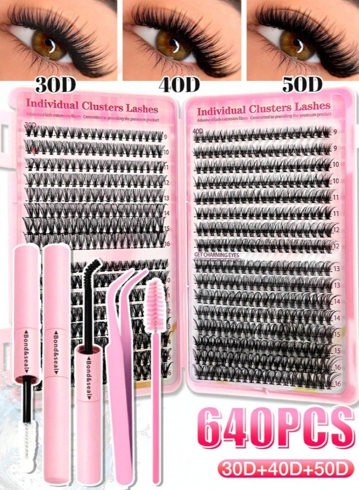 شي إن طقم 640 قطعة رموش مفردة كثيفة + أدوات – كيرل D، أطوال 9-16 مم – للبيت والحفلات والاستخدام المتكرر