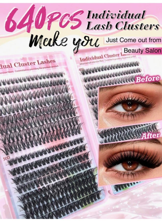 Shein 640-Piece Individual Lash Cluster Kit – High Density 30D-50D D Curl 9-16mm + Tools – Reusable, Natural to Bold Look - Image 3