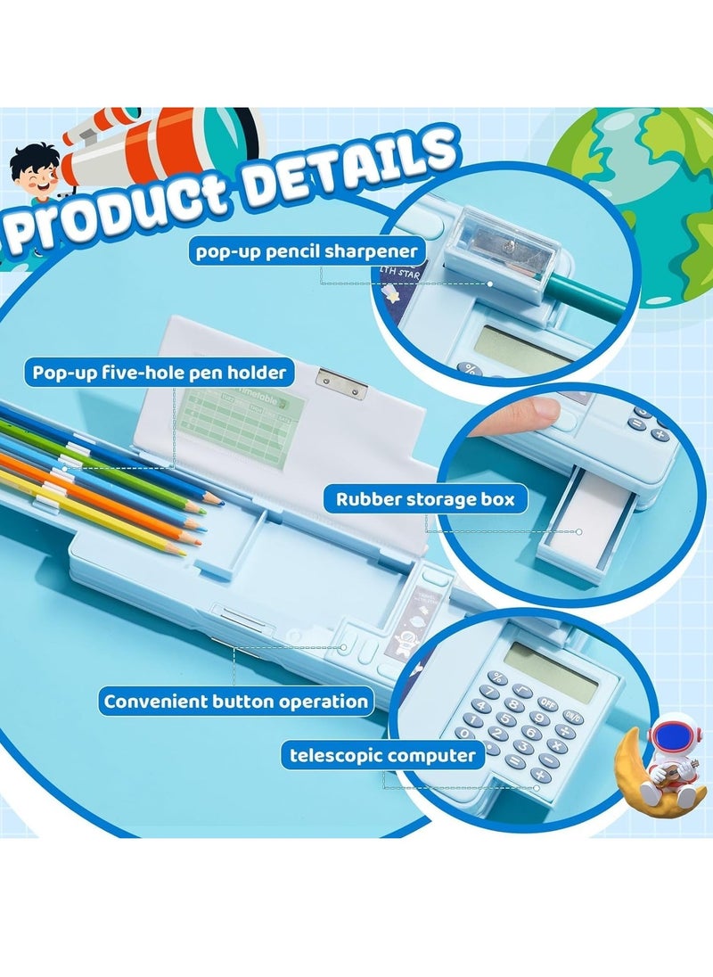 Generic - Pop up Multifunction Pencil Case with Calculator Sharpener Back to School Astronaut Pencil Box Cartoon Pen Box Organizer Gift Birthday Present for Kids Boys Girls (2 pcs) - Image 1