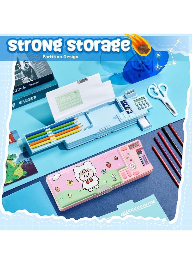 Generic - Pop up Multifunction Pencil Case with Calculator Sharpener Back to School Astronaut Pencil Box Cartoon Pen Box Organizer Gift Birthday Present for Kids Boys Girls (2 pcs) - Image 1