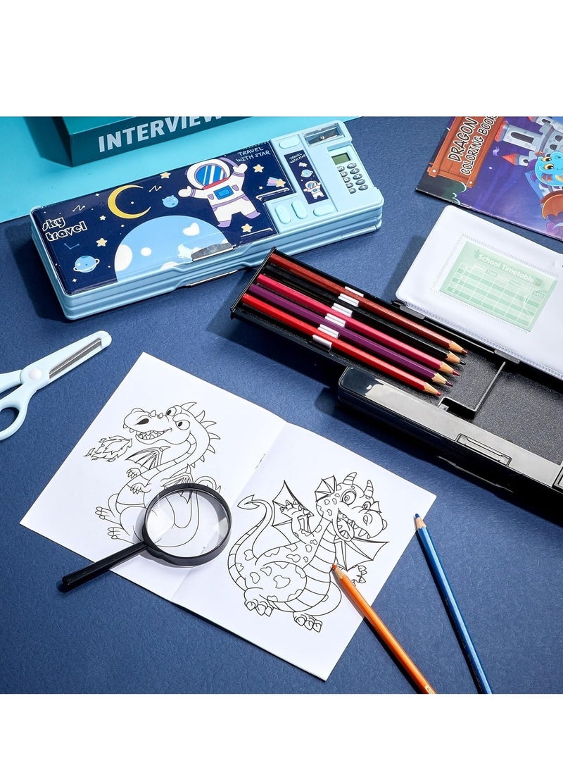 Generic - Pop up Multifunction Pencil Case with Calculator Sharpener Back to School Astronaut Pencil Box Cartoon Pen Box Organizer Gift Birthday Present for Kids Boys Girls (2 pcs) - Image 1