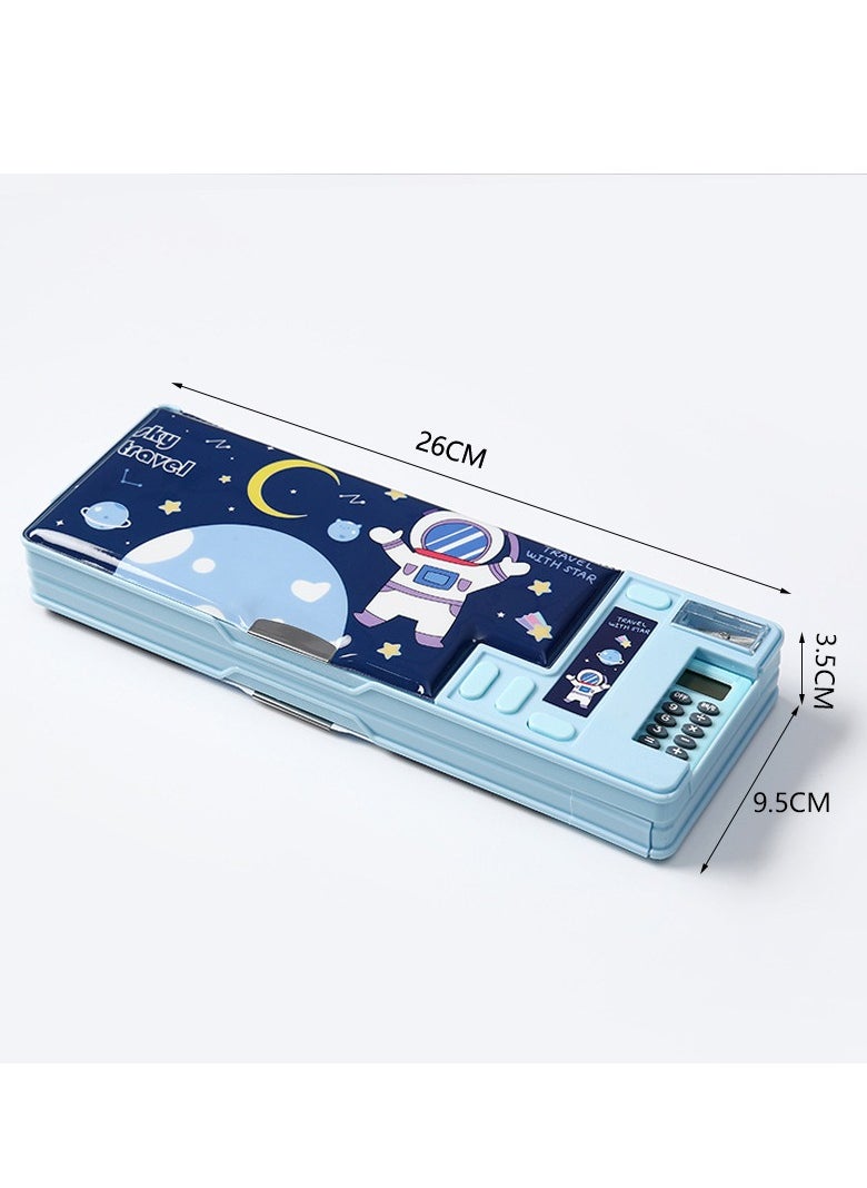 Generic - Pop up Multifunction Pencil Case with Calculator Sharpener Back to School Astronaut Pencil Box Cartoon Pen Box Organizer Gift Birthday Present for Kids Boys Girls (2 pcs) - Image 1