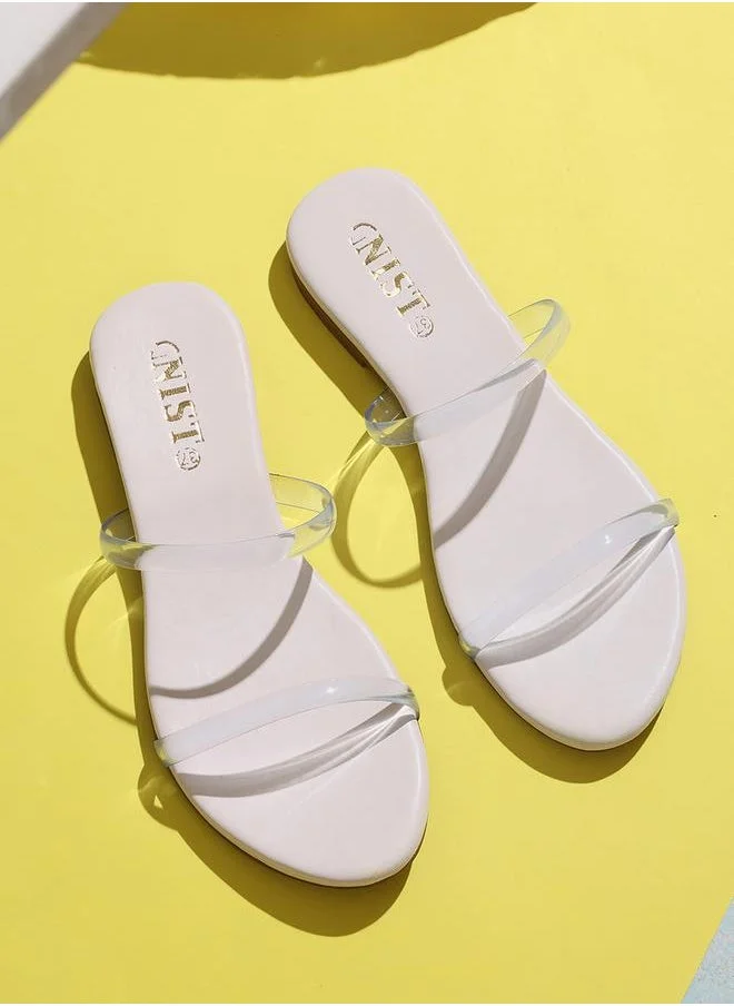 GNIST Open Toe Transparent Strap Flat Sandals by Styli