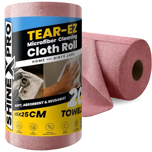 ShineXPro Microfiber Cleaning Cloth Roll, 20Pcs, 4000 Times Washable - 10X Cheaper Than Paper Kitchen Towel Roll - Ultra Absorbent Lint Free Microfiber Cleaning Cloth for Kitchen - Tearable, Reusable - Image 1