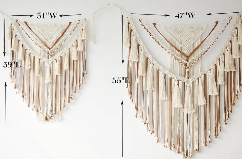 Jakalin Affordable purchase options Macrame Wall Hanging 31" Wx 39" L Brown Macrame Wall Decor Boho Panels Handmade Craftsmanship Yarn Wall Art Living Room Bedroom Home Decor Daily wear upgraded resistant material - Image 5