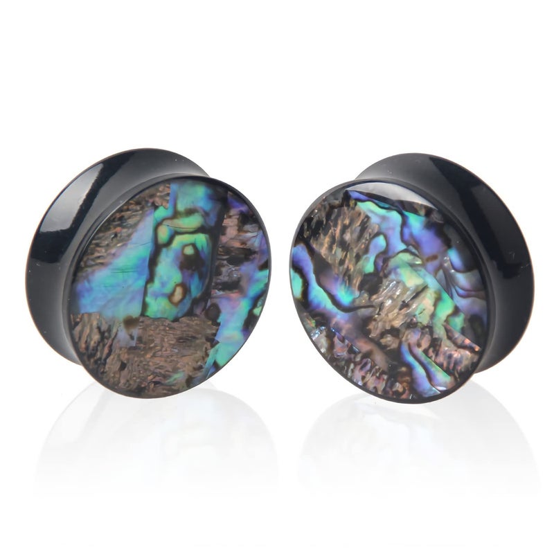 Decentraland 2 PCS Gauge Opal Ear Plugs Piercing Jewelry Set Double Flare Saddle Stretching Gages Tunnels Expander (AB-00g(10mm)) - Image 1