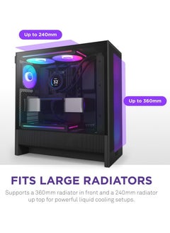 NZXT H5 Flow RGB 2024 Compact ATX Mid-Tower PC Gaming Case, High Airflow, F360 RGB Core (CV) Included 360mm Front and 240mm Top Radiator Support, Cable Management, Tempered Glass (Black)  - Image 3