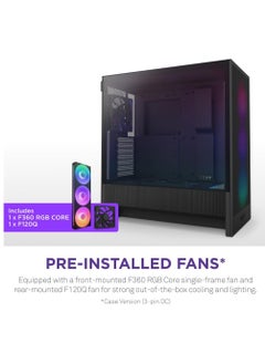 NZXT H5 Flow RGB 2024 Compact ATX Mid-Tower PC Gaming Case, High Airflow, F360 RGB Core (CV) Included 360mm Front and 240mm Top Radiator Support, Cable Management, Tempered Glass (Black)  - Image 5
