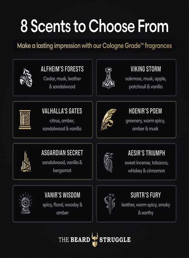 The Beard Struggle Men’s Beard Grooming Kit Includes Balm, Oil, Wash & Conditioner - Gold Collection, Asgardian Secret (8.11 fl oz) - Image 3