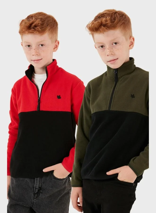 Lela Lela Soft Texture Half Zipper Color Block Stand Collar 2-Pack Polar Kids POLAR 5905004S2