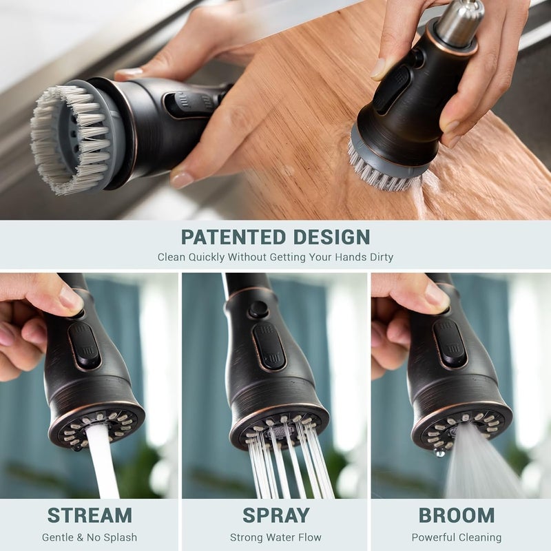APPASO 3 Hole Kitchen Faucet, Bronze Kitchen Sink Faucet with Pull Down Sprayer 3 Modes for 2 & 3 Holes Sink, Oil Rubbed Bronze Faucet with Soap Dispenser and Separate Handle 3 Pieces, Stainless Steel - Image 3