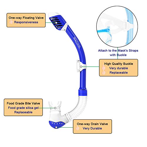 WACOOL Snorkeling Snorkel Diving Scuba Package Set Gear for Kids Youth Junior Anti-Fog Coated Glass with Silicon Mouth Piece Purge Valve and Anti-Splash (DarkBlue) - Image 5