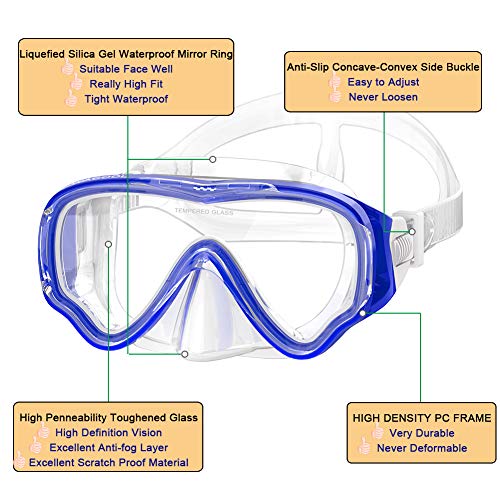 WACOOL Snorkeling Snorkel Diving Scuba Package Set Gear for Kids Youth Junior Anti-Fog Coated Glass with Silicon Mouth Piece Purge Valve and Anti-Splash (DarkBlue) - Image 4