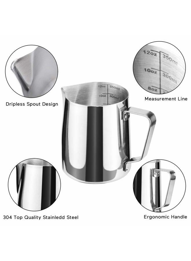 HOFASON Stainless Steel Milk Frothing Pitcher Cappuccino Pitcher Pouring Jug Espresso Cup Creamer Cup for Latte Art, 12 Ounce (350 ML) - Image 3