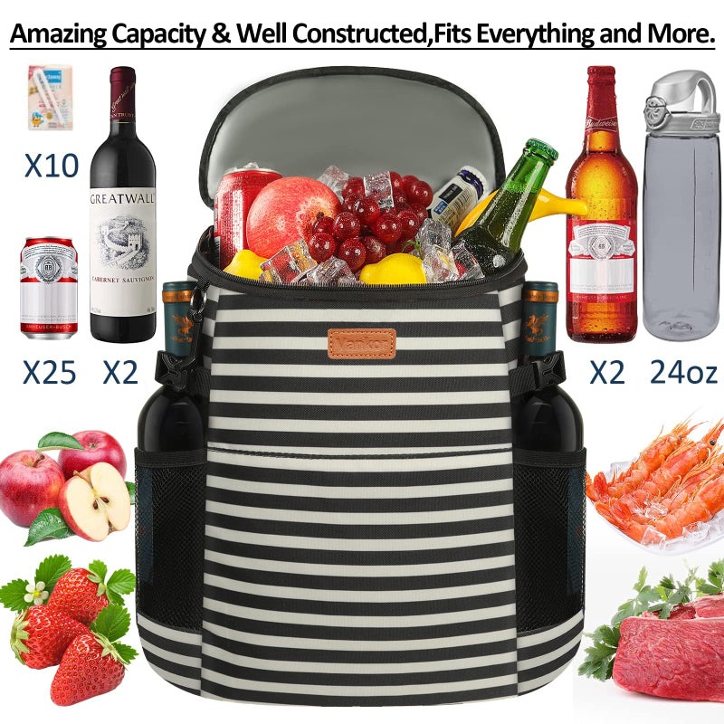Vankor Camping Cooler Backpack 45 Cans, Soft Backpack Coolers Insulated Leak Proof Travel Cooler Bag Waterproof Lunch Picnic Beach Work Trip Thermal Bag Drink Beverage Beer Cooler Stripe - Image 5