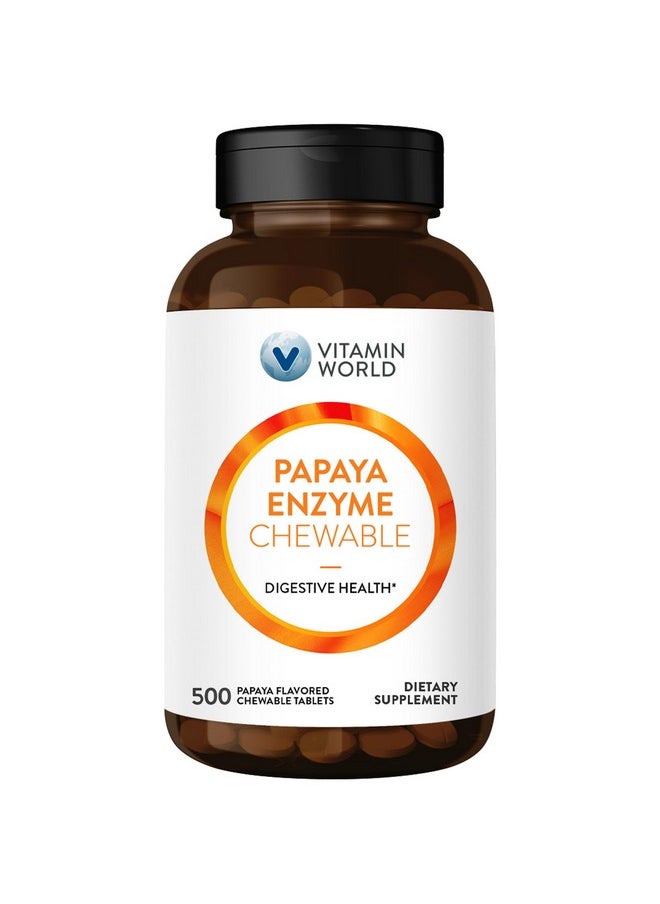 VITAMIN WORLD Vitamin World Papaya Enzymes Chewable Tablets - Papain, Amylase & Protease for Digestion & Nutrient Absorption, Papaya Flavor, Gluten Free, 500 Count 