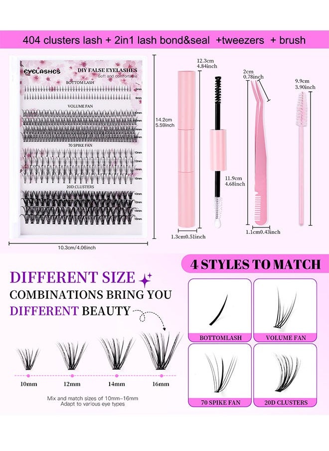 Beauty1234 4 Styles DIY Eyelash Extension Kit 404 Clusters, 5-16mm Mixed Individual Lashes Cluster, Natural Curl Personal Eyelash Set, Segmented False Eyelashes, Thick Eyelashes  - Image 3