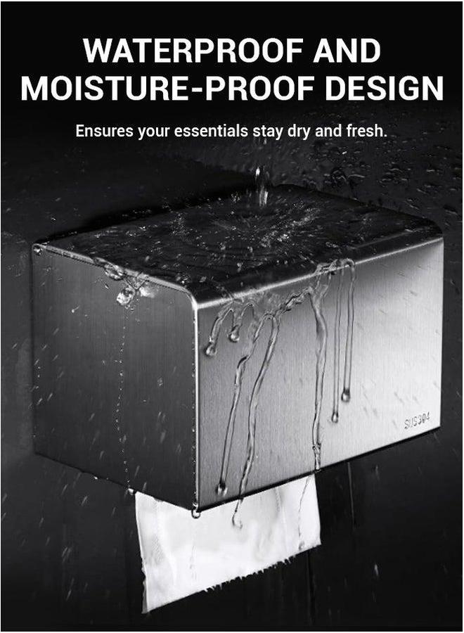 HOMESTAR Stainless Steel Tissue Box for Bathroom & Storage | Waterproof Moisture-Proof Square Dispenser Thickened, Safe R-Corner Design Anti-Collision - Image 1